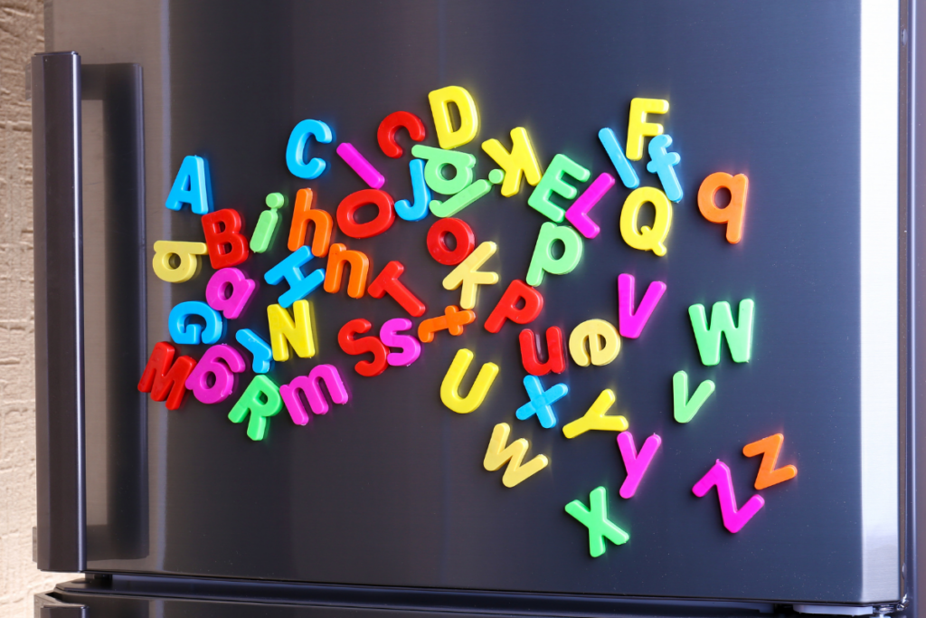 magnetic letters on a refrigerator