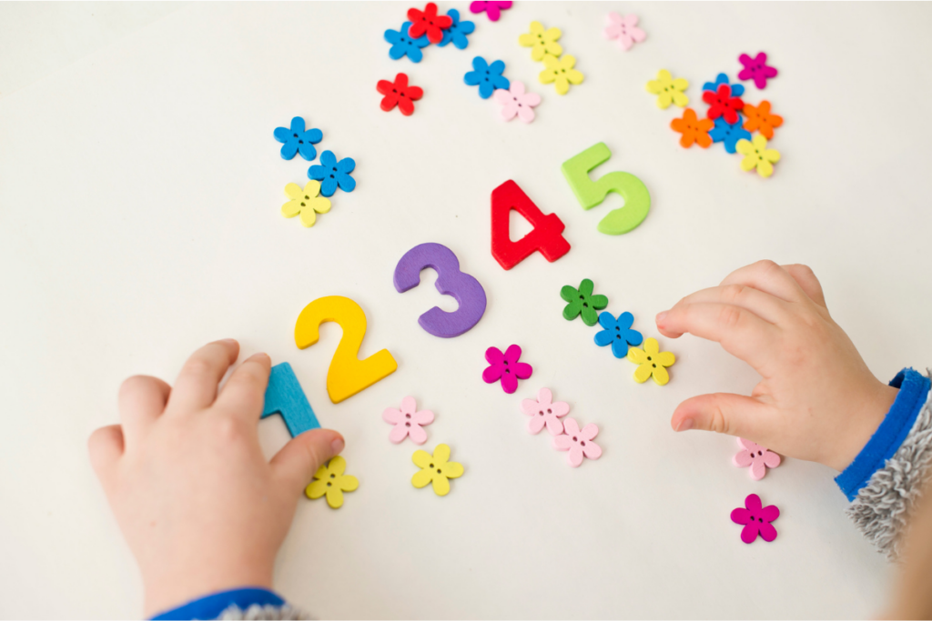 preschool child counting flowers