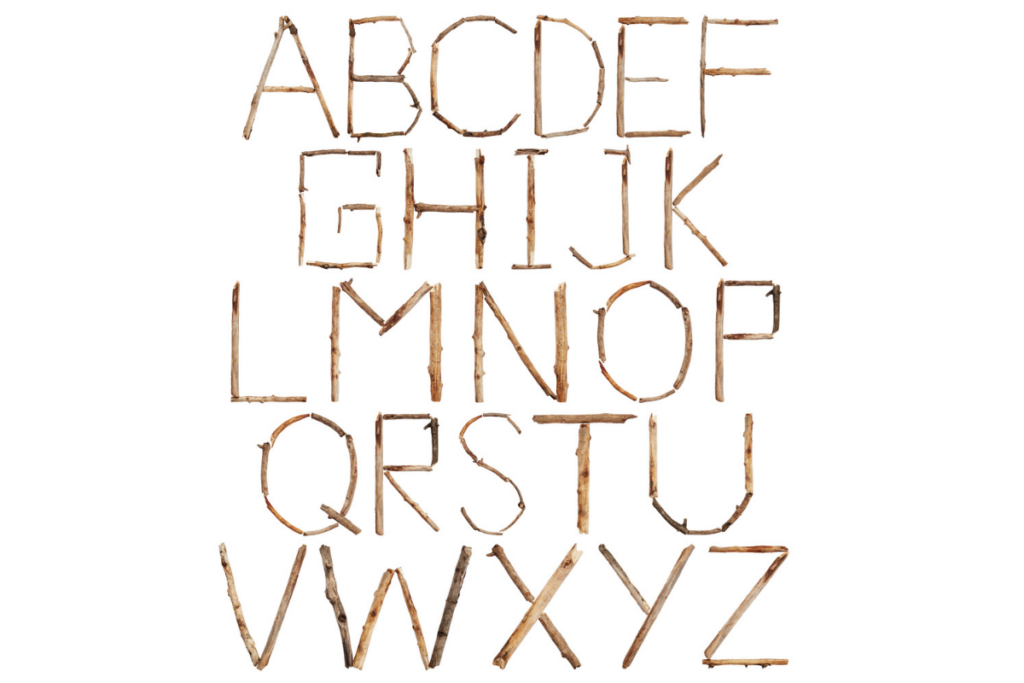 stick letters a-z as an example of a preschool activity for spring